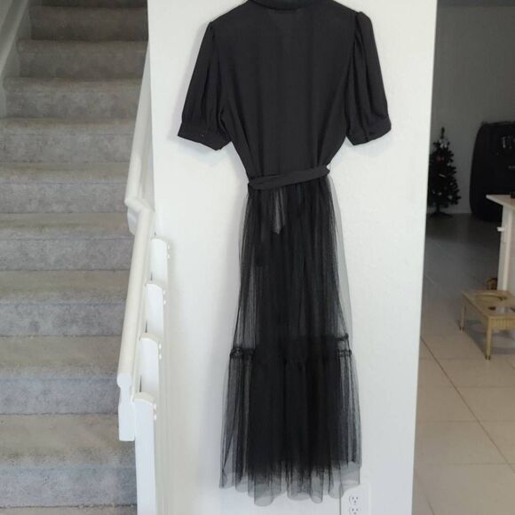 Lillys Top Womens Large Kloset Button Up Tulle Black - Picture 5 of 10